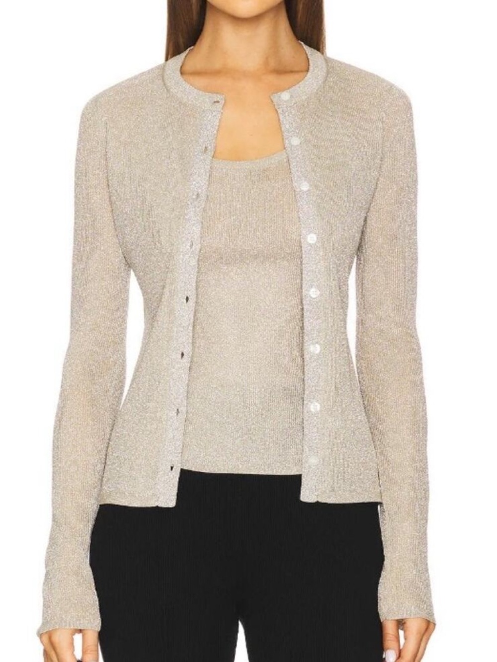 A.L.C. Fisher Fine Lurex Metallic Cardigan Gold Size Medium